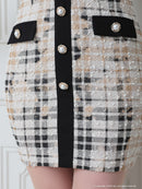 an/AOC-3435/ワンピース/ミニドレス/タイトワンピース/韓国風/ツイード/パールボタン