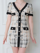 an/AOC-3435/ワンピース/ミニドレス/タイトワンピース/韓国風/ツイード/パールボタン