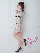 an/AOC-3435/ワンピース/ミニドレス/タイトワンピース/韓国風/ツイード/パールボタン