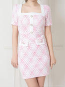 an/AOC-3436/ワンピース/ミニドレス/チェク柄/ツイード/韓国風/袖あり/ストレッチ/桜咲乃愛さん/如月れいさん着用