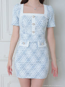 an/AOC-3436/ワンピース/ミニドレス/チェク柄/ツイード/韓国風/袖あり/ストレッチ/桜咲乃愛さん/如月れいさん着用