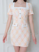 an/AOC-3436/ワンピース/ミニドレス/チェク柄/ツイード/韓国風/袖あり/ストレッチ/桜咲乃愛さん/如月れいさん着用