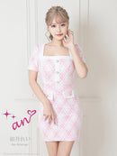 an/AOC-3436/ワンピース/ミニドレス/チェク柄/ツイード/韓国風/袖あり/ストレッチ/桜咲乃愛さん/如月れいさん着用