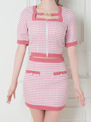 an/AOC-3450/セットアップ/ギンガムチェック/タイトワンピース/袖あり/桜咲乃愛さん着用