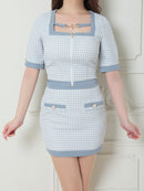 an/AOC-3450/セットアップ/ギンガムチェック/タイトワンピース/袖あり/桜咲乃愛さん着用