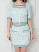 an/AOC-3450/セットアップ/ギンガムチェック/タイトワンピース/袖あり/桜咲乃愛さん着用