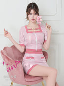 an/AOC-3450/セットアップ/ギンガムチェック/タイトワンピース/袖あり/桜咲乃愛さん着用