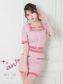 an/AOC-3450/セットアップ/ギンガムチェック/タイトワンピース/袖あり/桜咲乃愛さん着用