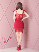 an/AOC-3458/ミニドレス/キャバドレス/ショルダーリボン/レース/Vネック/タイト/チュール