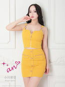 an/AOC-3468/ミニドレス/キャバドレス/セットアップ/ワンカラー/フロントジップ/バックリボン