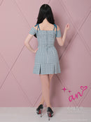 an/AOC-3476/ミニドレス/キャバドレス/ギンガムチェック/オフショルダー/ショルダーリボン/プリーツスカート/フレア