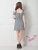 an/AOC-3476/ミニドレス/キャバドレス/ギンガムチェック/オフショルダー/ショルダーリボン/プリーツスカート/フレア