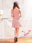 an/AOC-3476/ミニドレス/キャバドレス/ギンガムチェック/オフショルダー/ショルダーリボン/プリーツスカート/フレア