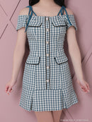 an/AOC-3476/ミニドレス/キャバドレス/ギンガムチェック/オフショルダー/ショルダーリボン/プリーツスカート/フレア