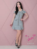 an/AOC-3476/ミニドレス/キャバドレス/ギンガムチェック/オフショルダー/ショルダーリボン/プリーツスカート/フレア