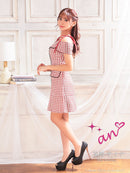 an/AOC-3476/ミニドレス/キャバドレス/ギンガムチェック/オフショルダー/ショルダーリボン/プリーツスカート/フレア