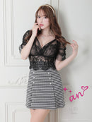 an/AOC-3486/ワンピース/千鳥格子柄/タイトワンピース/袖あり