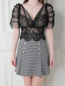 an/AOC-3486/ワンピース/千鳥格子柄/タイトワンピース/袖あり