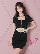 an/AOC-3501/ワンピース/襟付き/フロントジップ/タイトワンピ/キャバドレス/袖あり/半袖