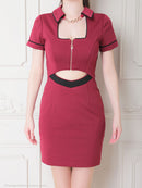 an/AOC-3501/ワンピース/襟付き/フロントジップ/タイトワンピ/キャバドレス/袖あり/半袖