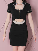 an/AOC-3501/ワンピース/襟付き/フロントジップ/タイトワンピ/キャバドレス/袖あり/半袖