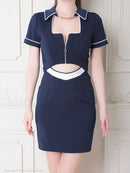 an/AOC-3501/ワンピース/襟付き/フロントジップ/タイトワンピ/キャバドレス/袖あり/半袖