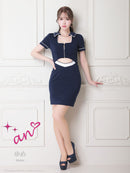 an/AOC-3501/ワンピース/襟付き/フロントジップ/タイトワンピ/キャバドレス/袖あり/半袖