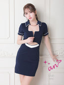 an/AOC-3501/ワンピース/襟付き/フロントジップ/タイトワンピ/キャバドレス/袖あり/半袖