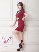 an/AOC-3501/ワンピース/襟付き/フロントジップ/タイトワンピ/キャバドレス/袖あり/半袖