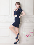 an/AOC-3501/ワンピース/襟付き/フロントジップ/タイトワンピ/キャバドレス/袖あり/半袖