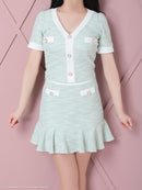 an/AOC-3503/セットアップ/ミニドレス/タイト/ツイード/スーパーストレッチ/袖あり/韓国風