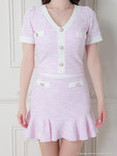 an/AOC-3503/セットアップ/ミニドレス/タイト/ツイード/スーパーストレッチ/袖あり/韓国風