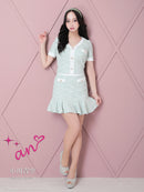 an/AOC-3503/セットアップ/ミニドレス/タイト/ツイード/スーパーストレッチ/袖あり/韓国風