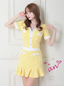 an/AOC-3503/セットアップ/ミニドレス/タイト/ツイード/スーパーストレッチ/袖あり/韓国風