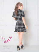 an/AOC-3514/セットアップ/ミニドレス/ツイード/チェック柄/キャバドレス/袖あり/[如月れい]さん着用