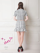 an/AOC-3514/セットアップ/ミニドレス/ツイード/チェック柄/キャバドレス/袖あり/[如月れい]さん着用
