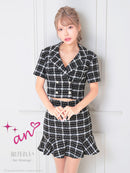 an/AOC-3514/セットアップ/ミニドレス/ツイード/チェック柄/キャバドレス/袖あり/[如月れい]さん着用