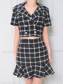 an/AOC-3514/セットアップ/ミニドレス/ツイード/チェック柄/キャバドレス/袖あり/[如月れい]さん着用