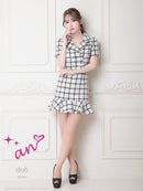 an/AOC-3514/セットアップ/ミニドレス/ツイード/チェック柄/キャバドレス/袖あり/[如月れい]さん着用