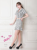 an/AOC-3514/セットアップ/ミニドレス/ツイード/チェック柄/キャバドレス/袖あり/[如月れい]さん着用