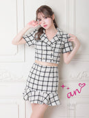 an/AOC-3514/セットアップ/ミニドレス/ツイード/チェック柄/キャバドレス/袖あり/[如月れい]さん着用