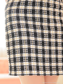 an/AOC-3671/ワンピース/ミニドレス/キャバドレス/袖あり/チェック柄/ツイード/フロントジップ