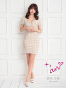 an/AOC-3671/ワンピース/ミニドレス/キャバドレス/袖あり/チェック柄/ツイード/フロントジップ