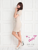 an/AOC-3671/ワンピース/ミニドレス/キャバドレス/袖あり/チェック柄/ツイード/フロントジップ