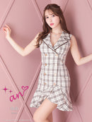 an/AOC-3536/ワンピース/襟付き/キャバドレス/チェック柄/フリルワンピース