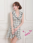 an/AOC-3536/ワンピース/襟付き/キャバドレス/チェック柄/フリルワンピース