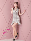 an/AOC-3536/ワンピース/襟付き/キャバドレス/チェック柄/フリルワンピース