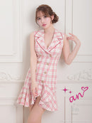 an/AOC-3536/ワンピース/襟付き/キャバドレス/チェック柄/フリルワンピース