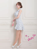 an/AOC-3536/ワンピース/襟付き/キャバドレス/チェック柄/フリルワンピース