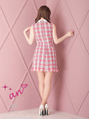 an/AOC-3541/ワンピース/ツイード/パールボタン/チェック/襟付き/キャバドレス/桜咲乃愛さん着用